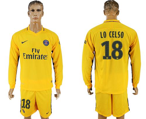 Paris Saint-Germain #18 LO CELSO Away Long Sleeves Soccer Club Jersey - Click Image to Close